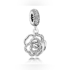 Authentic Retired Pandora Shimmering Rose Dangle Charm S925 Ale Sterling Silver